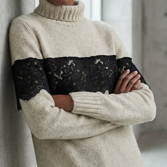 $598 MARISSA WEBB Weston turtleneck sweater alpaca & lace longer length S - Picture 5 of 16